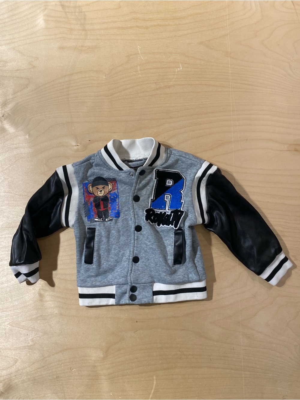 CP Dry Goods Gray & Black Varsity Jacket with Bear Patch 24 Months (SJ)